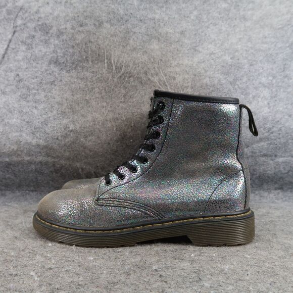 Dr Martens Shoes Kids 3 Boots Combat Delaney Crackle Iridescent Leather Docs Dm - Picture 4 of 14